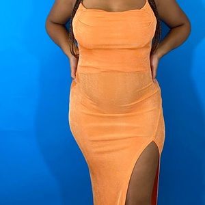 Orange cowl neck maxi dress